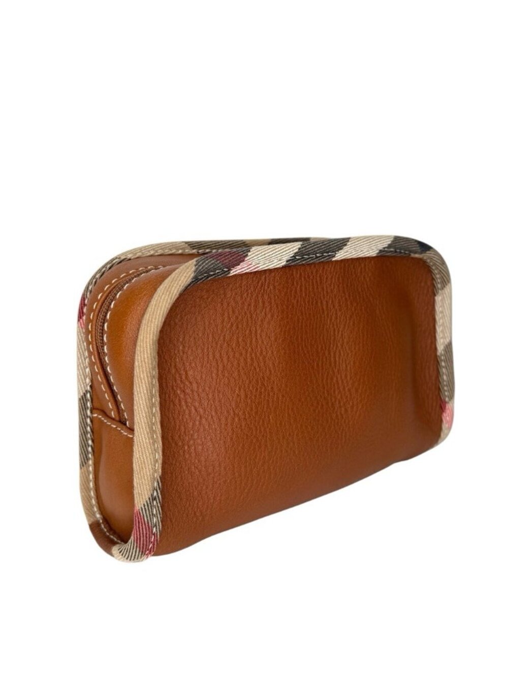 Authentic Burberry House Check & Tan Leather Cosmetic Pouch